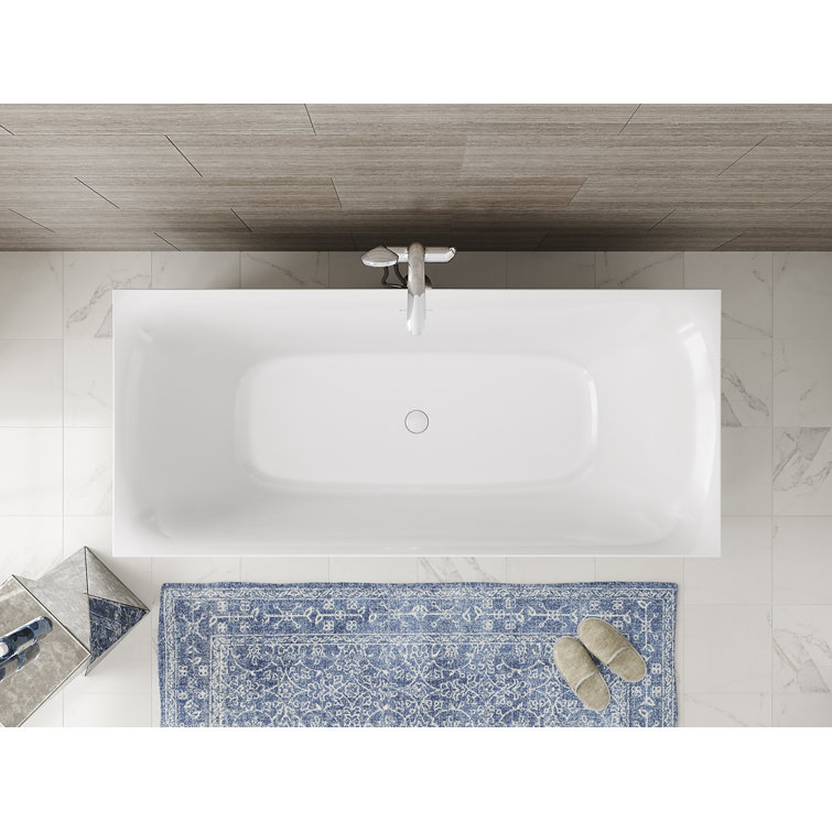 Unwind White Acrylic 59" x 30" Back-To-Wall Soaking Bathtub