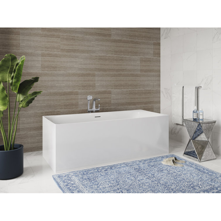 Unwind White Acrylic 59" x 30" Back-To-Wall Soaking Bathtub