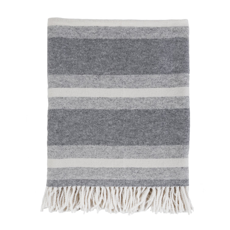 Alpine Queen Grey & Ivory Striped Cotton Blanket