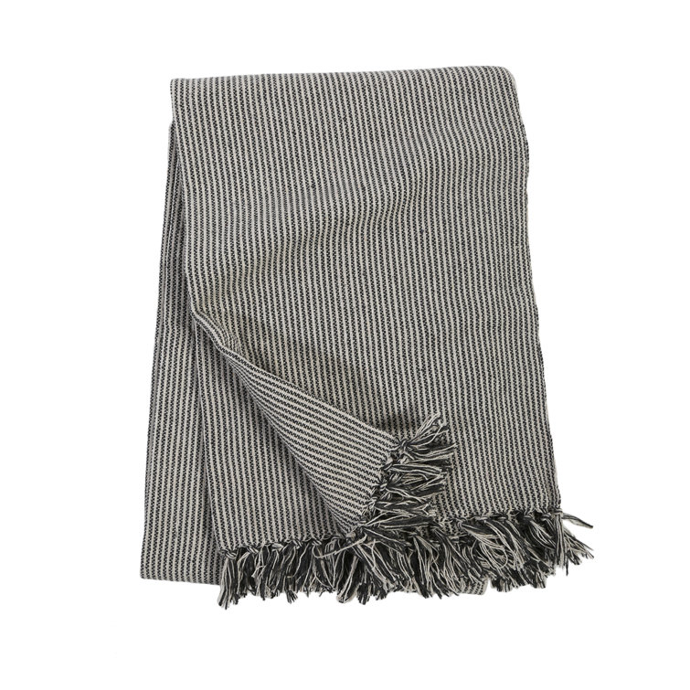 James Ivory Charcoal Cotton Oversized Throw with Tasseled Ends