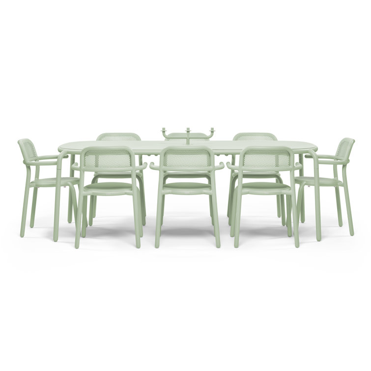 Mist Green Powder-Coated Aluminum Dining Table for 8