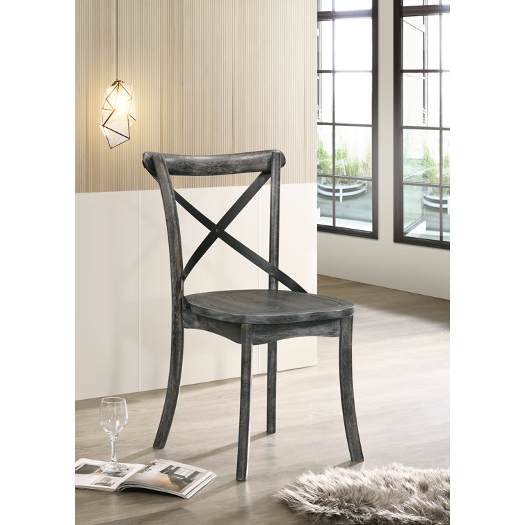 Rustic Gray High-Back Cross-Back Wooden Side Chair