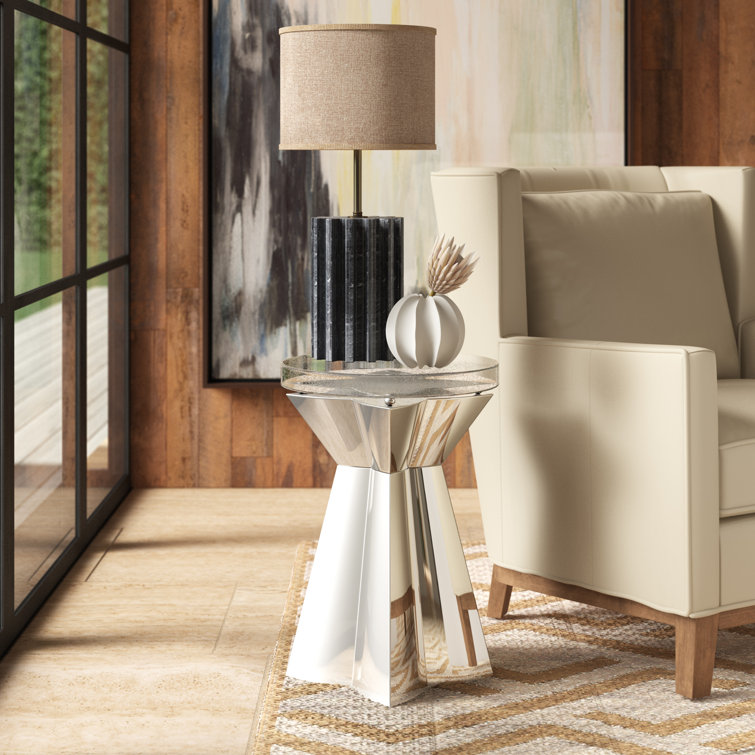 Anika 16'' White Bubble Glass & Metal Round End Table
