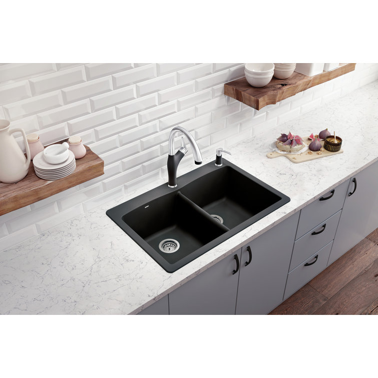 Soft White Stone Double Bowl Drop-In Kitchen Sink