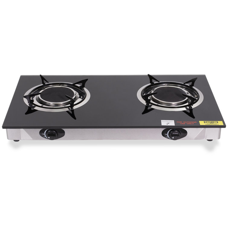 Barton Black Glass 2-Burner Portable Propane Gas Grill