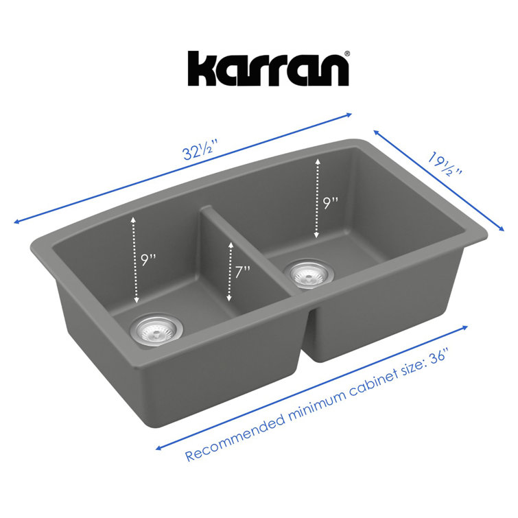 Gray Quartz Double Bowl Undermount Kitchen Sink Kit