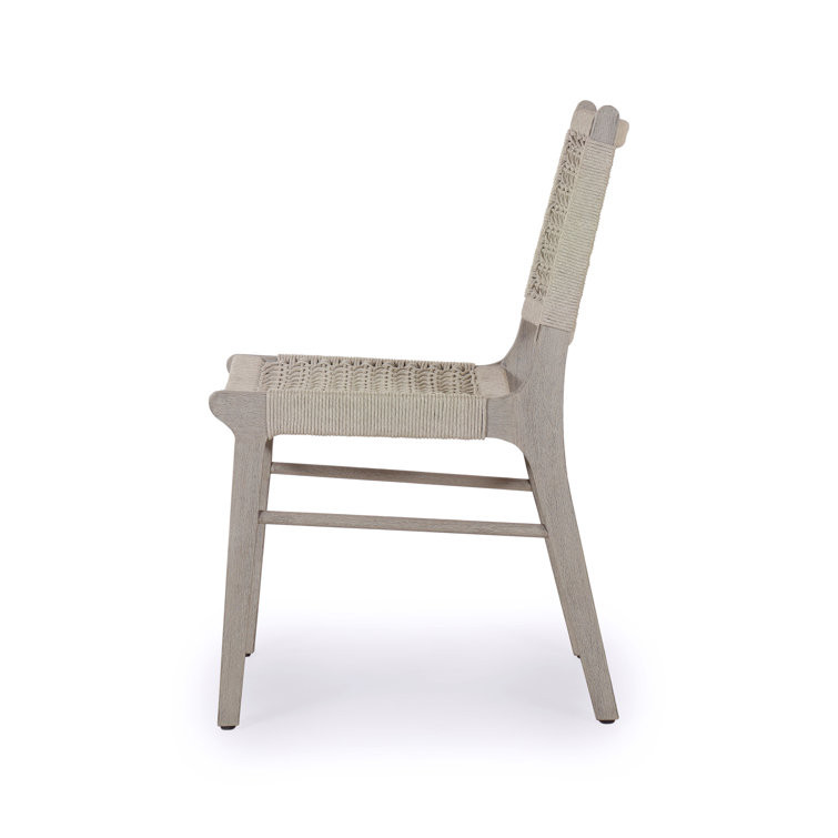 Contemporary Weathered Grey Teak Side Chair with Ivory Rope