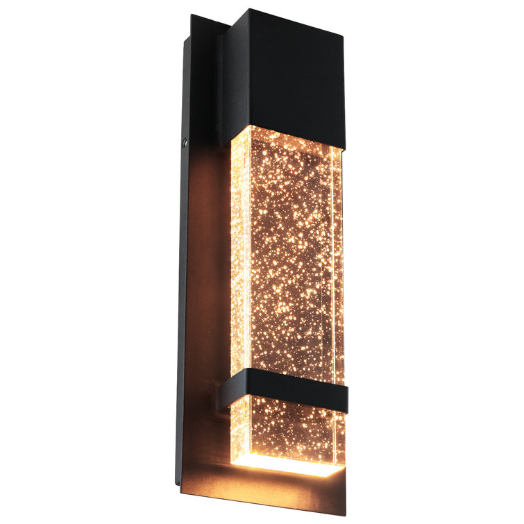 Contemporary Matte Black LED Wall Sconce with Raindrop Glass Panel