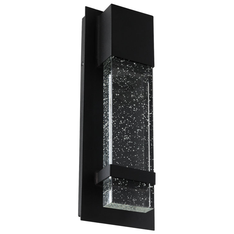 Contemporary Matte Black LED Wall Sconce with Raindrop Glass Panel