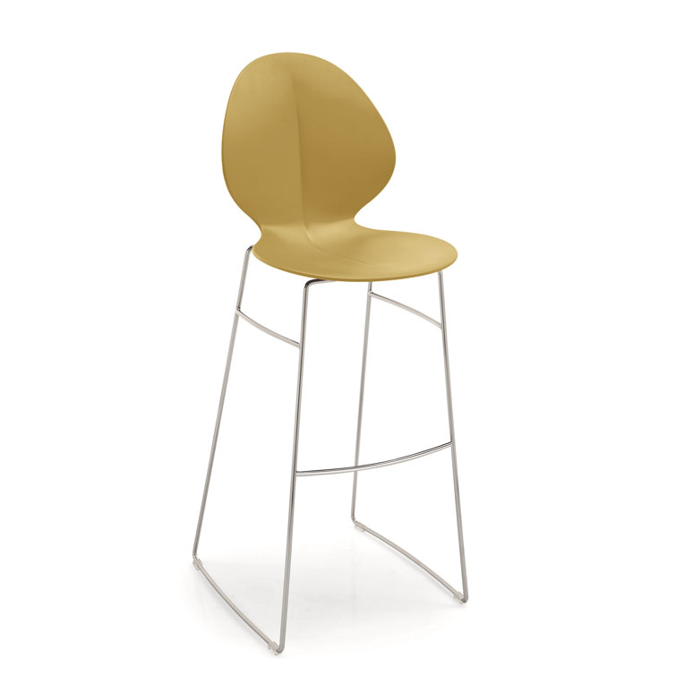 Matte Gray Ergonomic Bar Stool with Metal Base