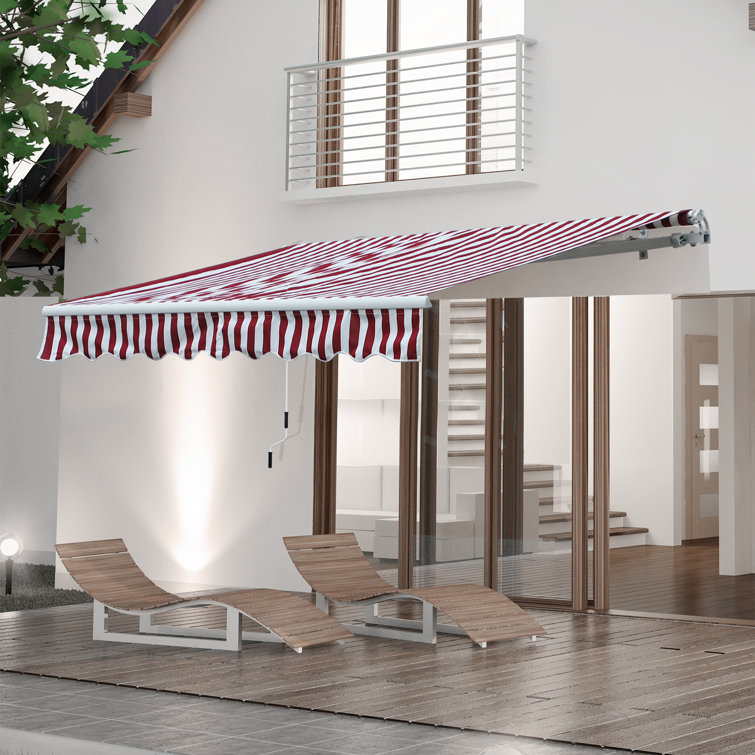 Red and White Stripe 120'' x 96'' Retractable Patio Awning