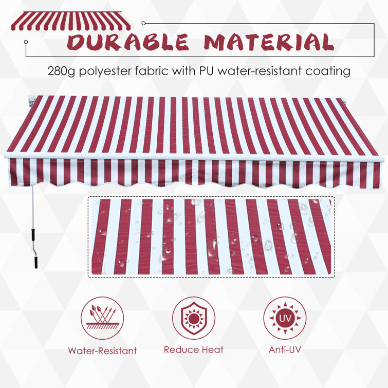 Red and White Stripe 120'' x 96'' Retractable Patio Awning