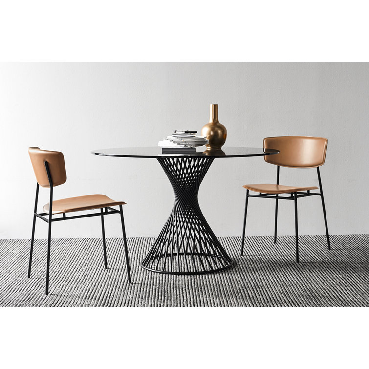 Fifties Matte Black Metal Chair with Cognac Faux Leather Upholstery