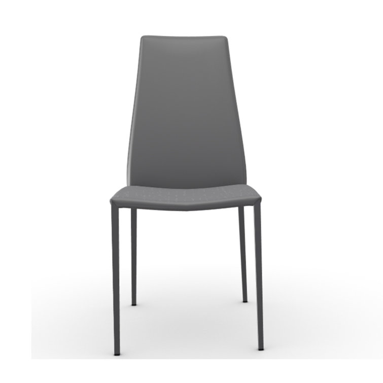 Gray Genuine Leather High Back Dining Chair with Metal Frame