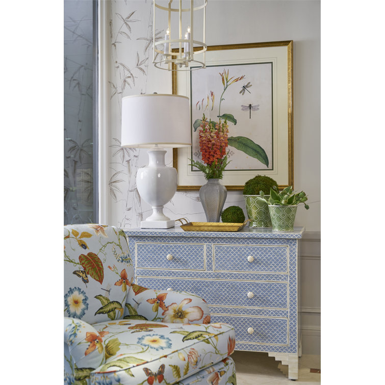 Coastal Elegance Blue and White Bone Inlay 4-Drawer Chest