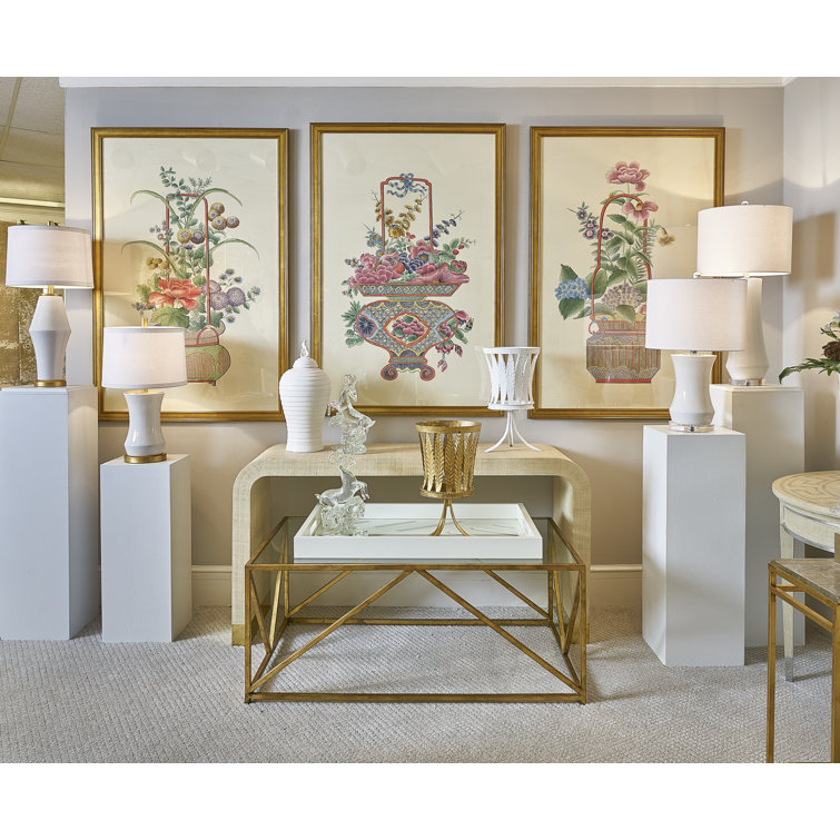 Elegant Waterfall 60" Cream Console Table with Brass Accents
