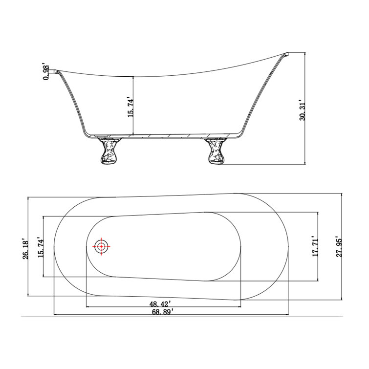 Luxurious White Acrylic Clawfoot Soaking Bathtub