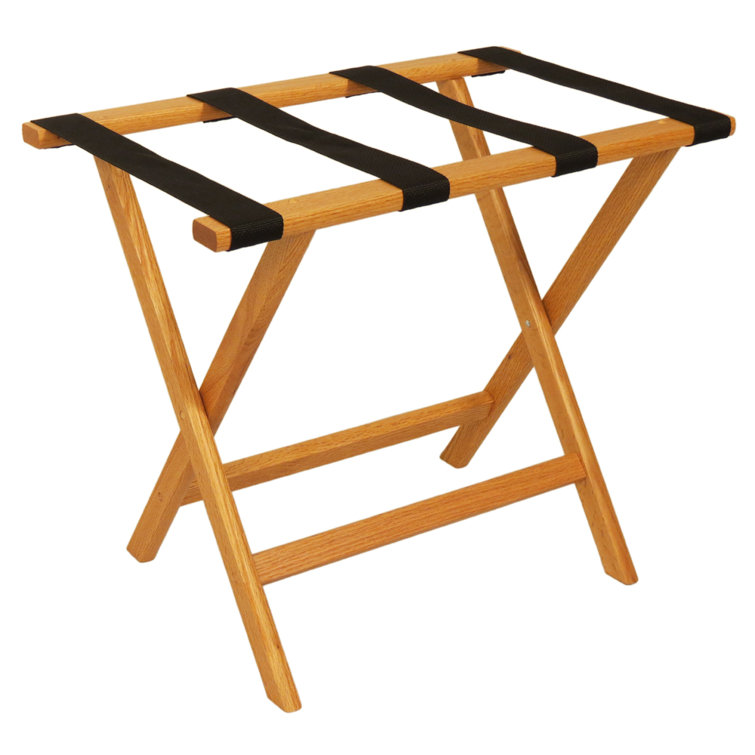 Medium Oak and Black Solid Wood Folding Luggage Rack