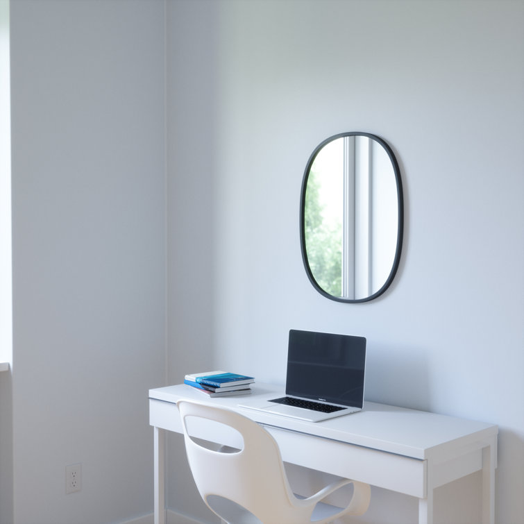 Sleek Modern Oval Hub Wall Mirror 18"x24" in Black