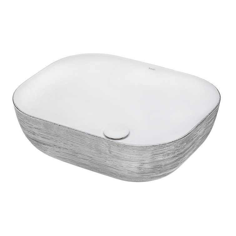 Silver and White 24" Ceramic Above-Counter Bathroom Vessel Sink