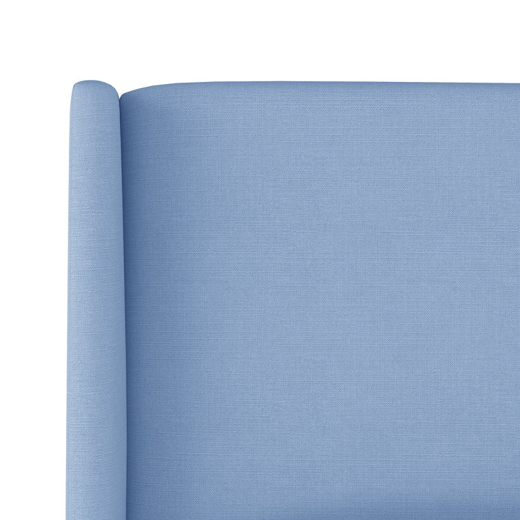 Queen Size Classic Denim Linen Upholstered Pine Wood Bed
