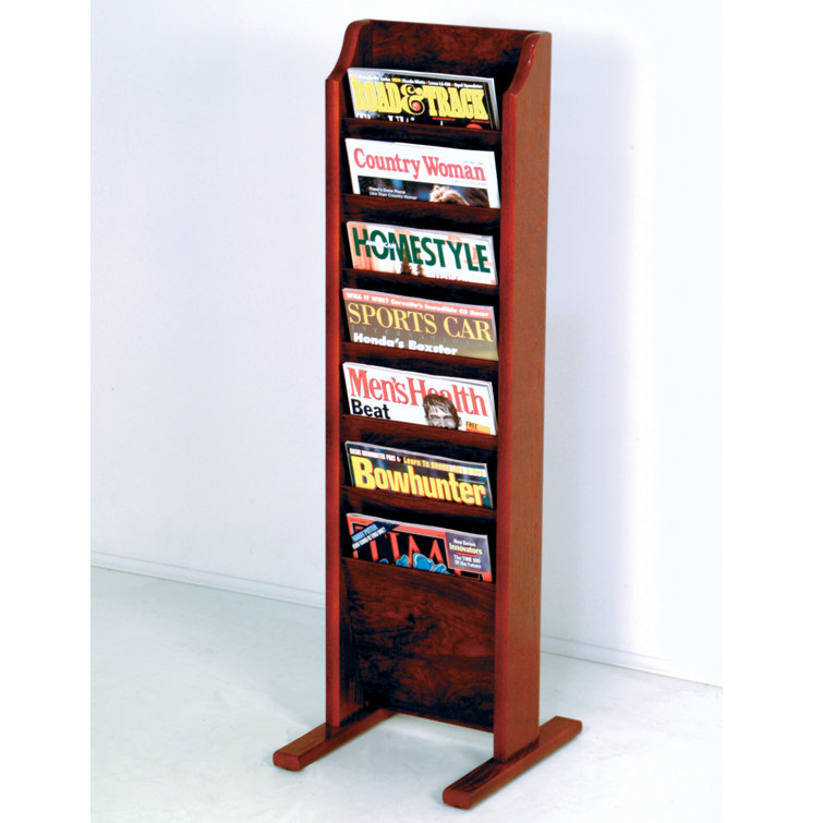 Mahogany Solid Oak Freestanding Magazine Rack with 7 Pockets
