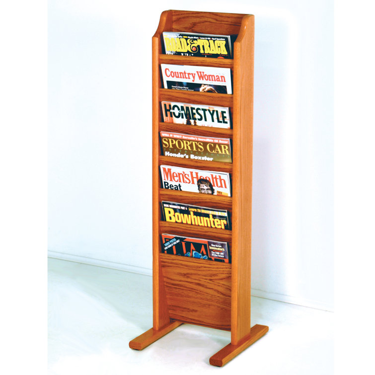Medium Oak Solid Wood Freestanding Magazine Rack with 7 Pockets