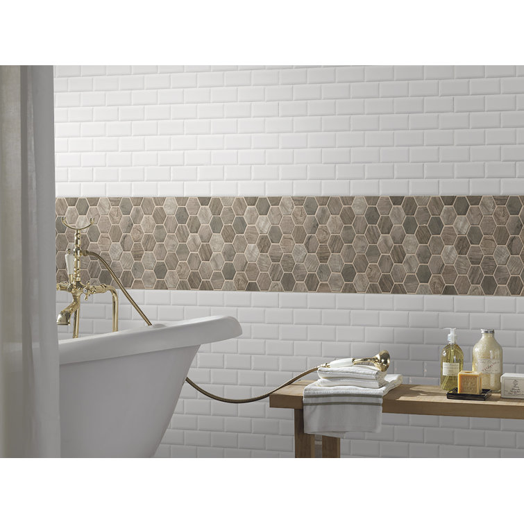 Driftwood Hexagon Matte Glass Wood Look Mosaic Tile