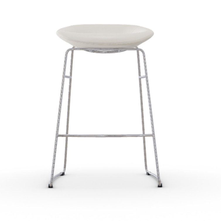 Palm White and Silver Metal Counter Stool