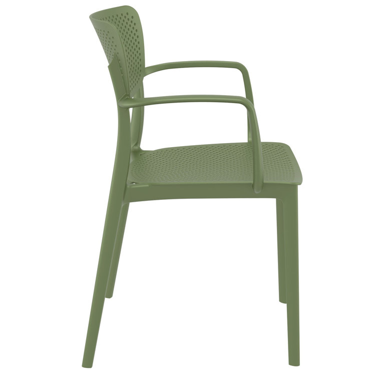Olive Green Plastic Resin Stackable Outdoor Dining Chairs, Set of 2