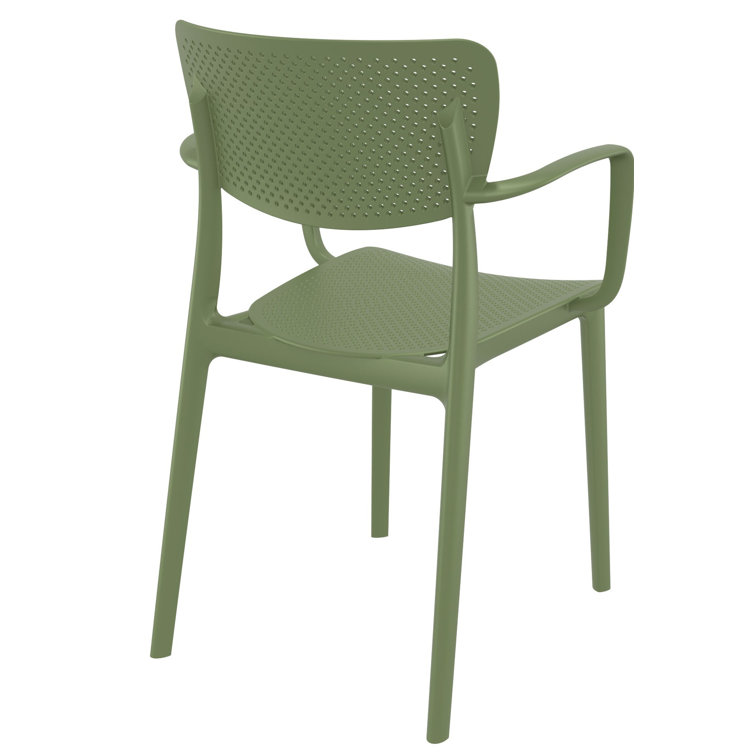 Olive Green Plastic Resin Stackable Outdoor Dining Chairs, Set of 2