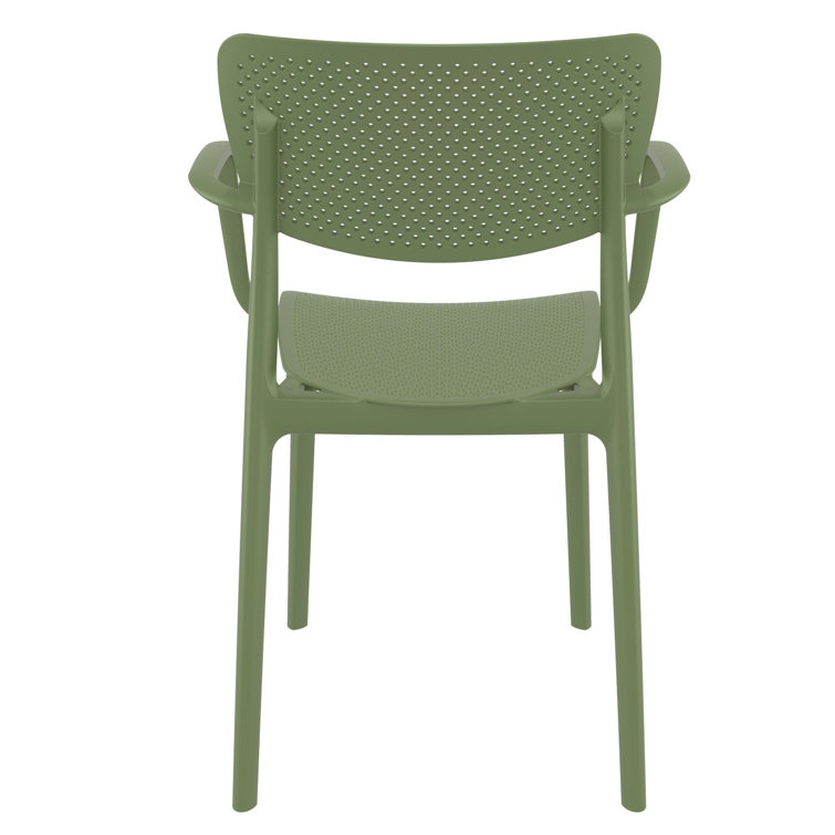 Olive Green Plastic Resin Stackable Outdoor Dining Chairs, Set of 2