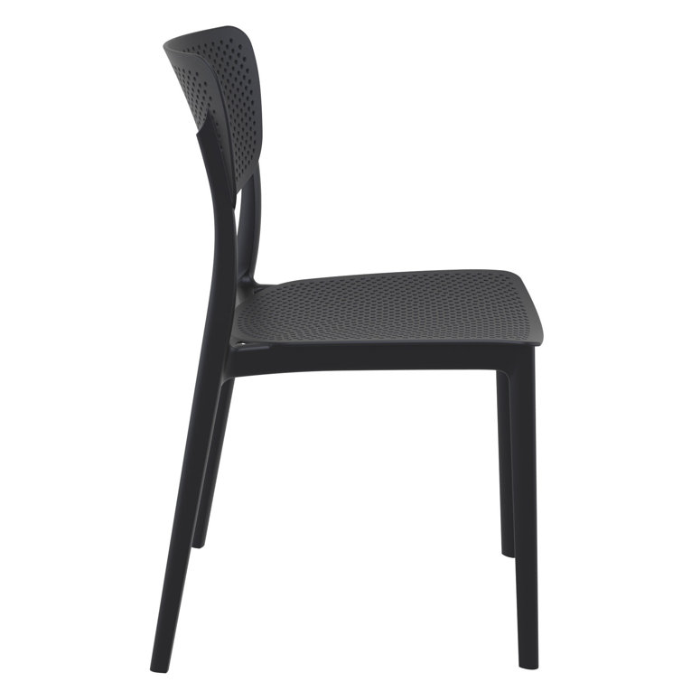 Black Stackable UV Resistant Plastic Outdoor Dining Chairs, Set of 2
