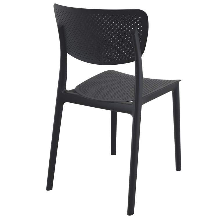 Black Stackable UV Resistant Plastic Outdoor Dining Chairs, Set of 2