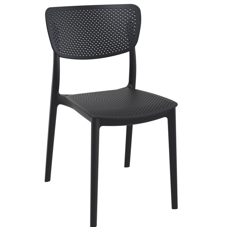Black Stackable UV Resistant Plastic Outdoor Dining Chairs, Set of 2