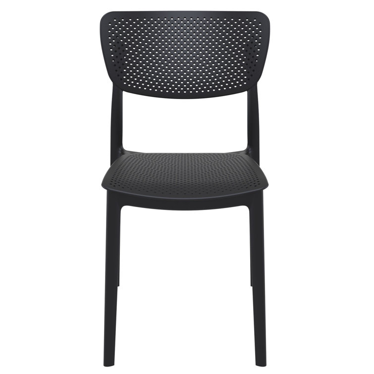 Black Stackable UV Resistant Plastic Outdoor Dining Chairs, Set of 2