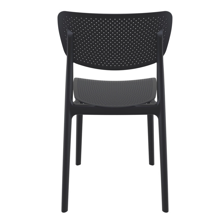 Black Stackable UV Resistant Plastic Outdoor Dining Chairs, Set of 2