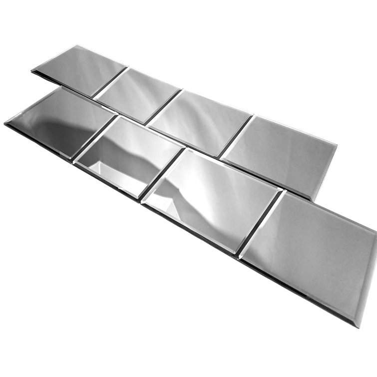 Silver Beveled Glass Mirror 8x8 Peel and Stick Wall Tile