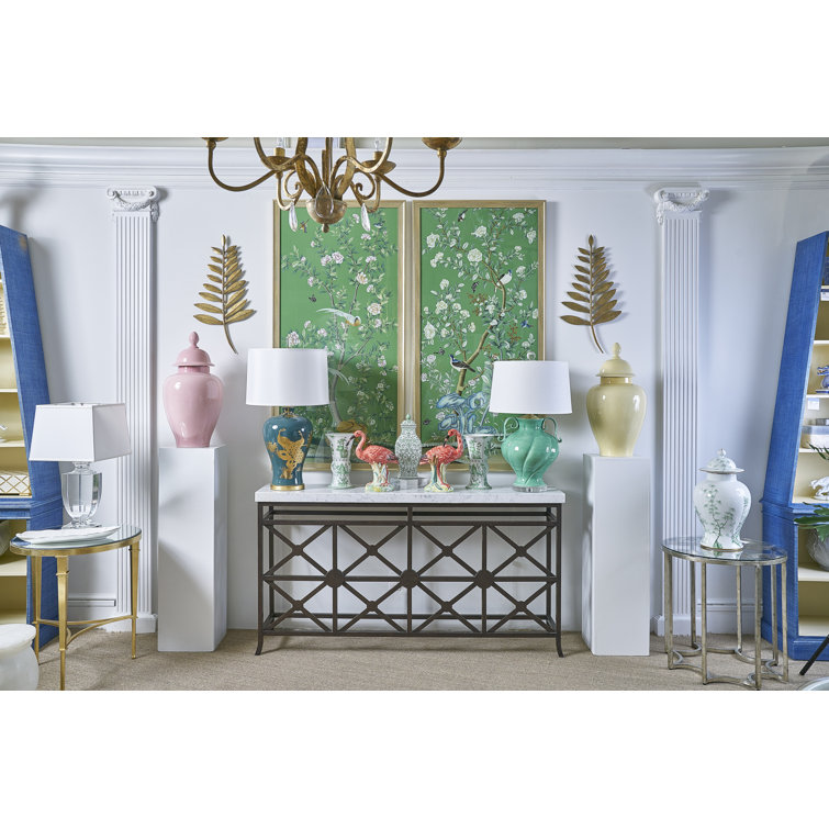 Eton Manor 66'' Green Patinated Steel Console with Marble Veneer