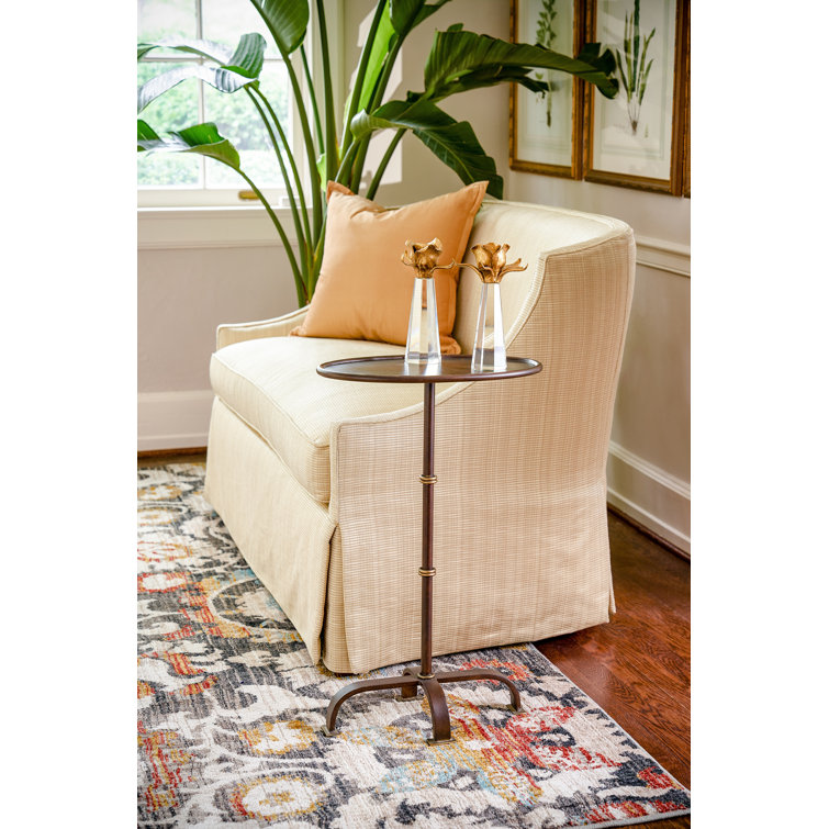 Round Metal and Wood Industrial Side Table