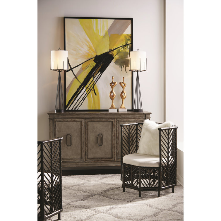 Black Bamboo Barrel Chair with Off-White Cushion