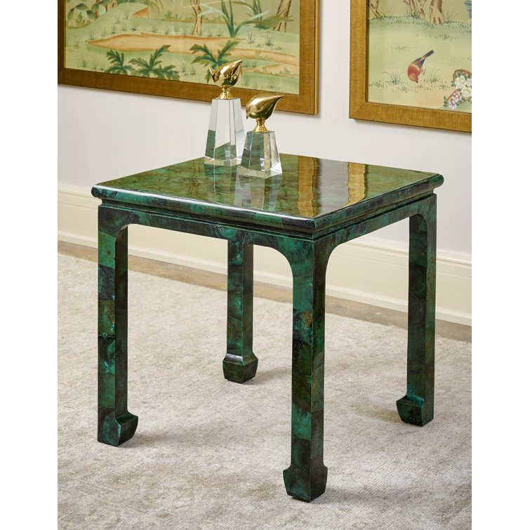 Malachite Square Wood End Table in Green Finish