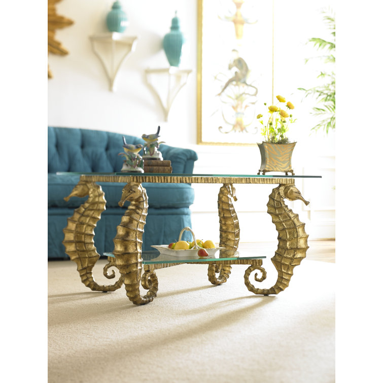 Wildwood Gold Leaf Seahorse 48" Glass-Top Coffee Table