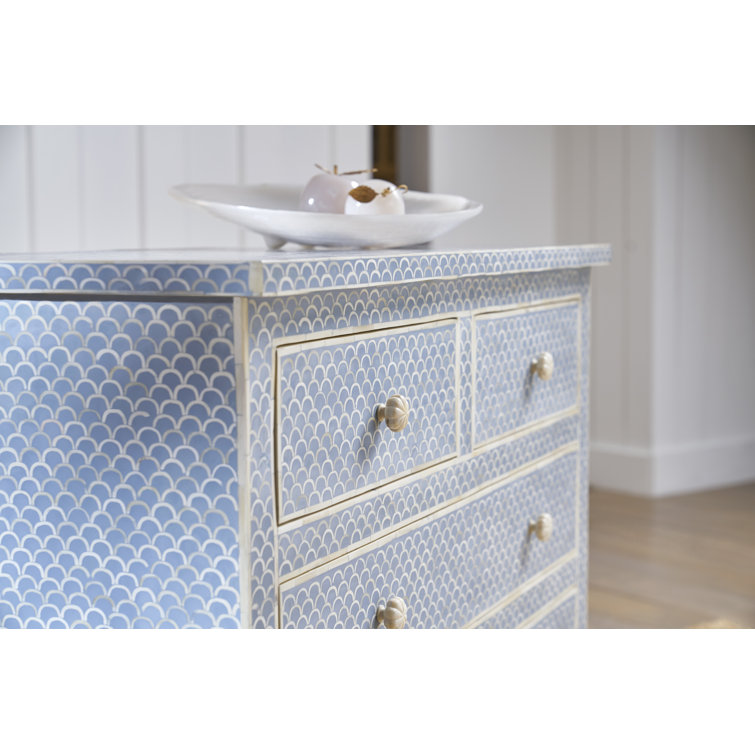 Coastal Elegance Blue and White Bone Inlay 4-Drawer Chest