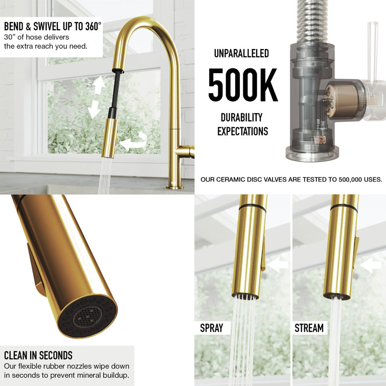 Matte Gold Single Handle Pull-Down Kitchen Faucet with Spray