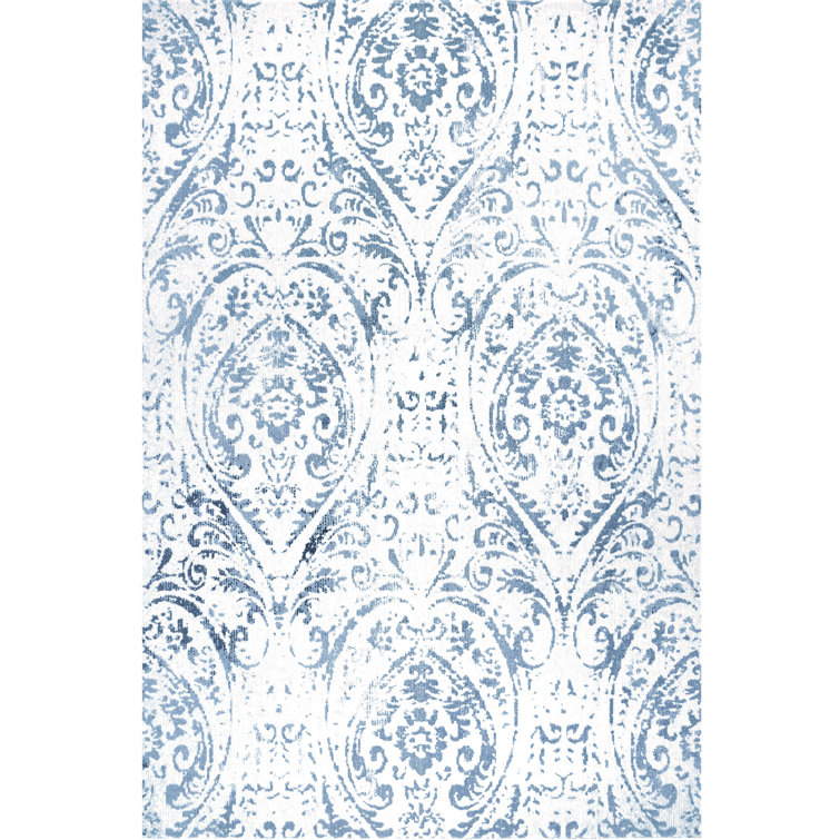 Ivory/Blue Rectangular Synthetic Medallion Indoor/Outdoor Rug