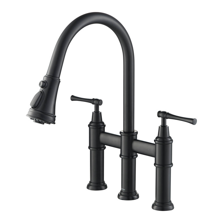 Stainless Steel Bridge Kitchen Faucet with Pull-out Spray and Filter
