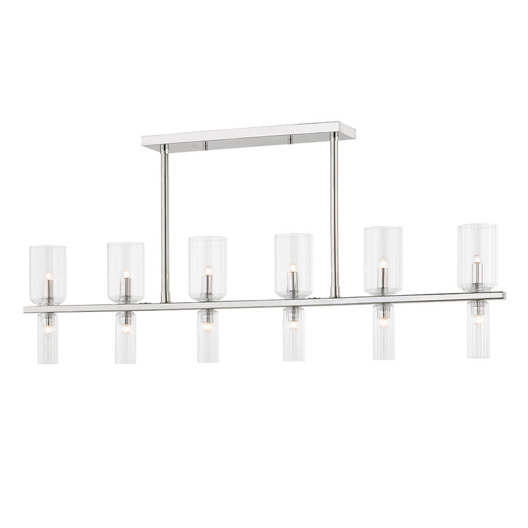 Polished Nickel 12-Light Glass Linear Island Pendant