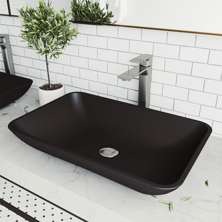 Matte Black Rectangular Glass Vessel Bathroom Sink
