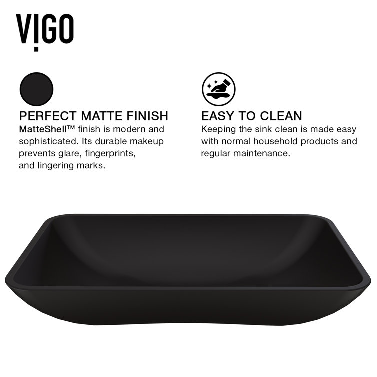 Matte Black Rectangular Glass Vessel Bathroom Sink